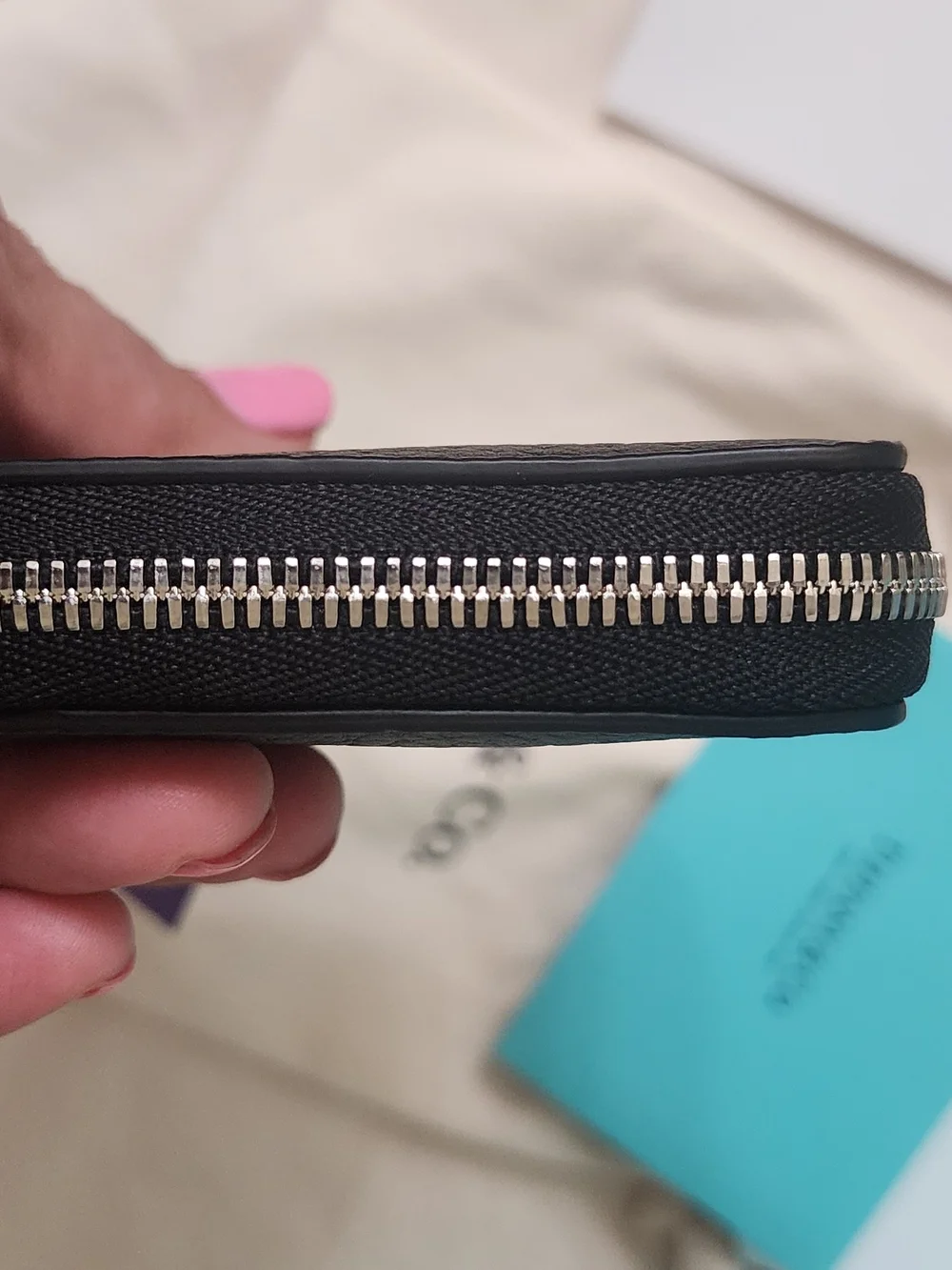Tiffany & Co. Black Leather Zip Wallet